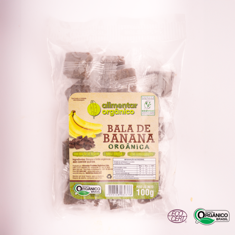 Bala de Banana sem Açúcar Orgânico Alimentar 100g
